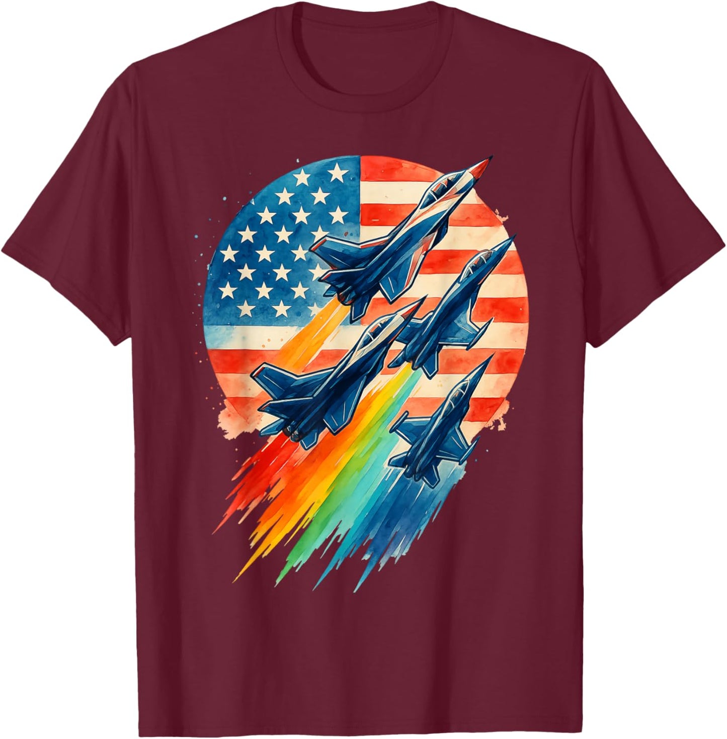 Vintage Fighter American Flag Fighter Jet 4th of July T-Shirt - T-Shirt | Maroon