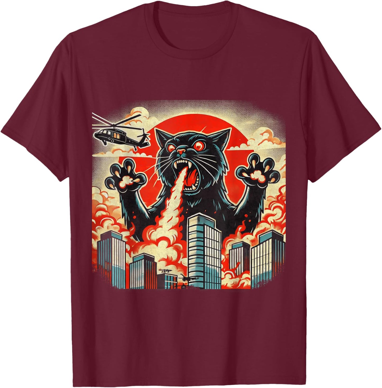 Catzilla Cat Japanese Art Funny Cat Gifts Women Kids T-Shirt - T-Shirt | Maroon