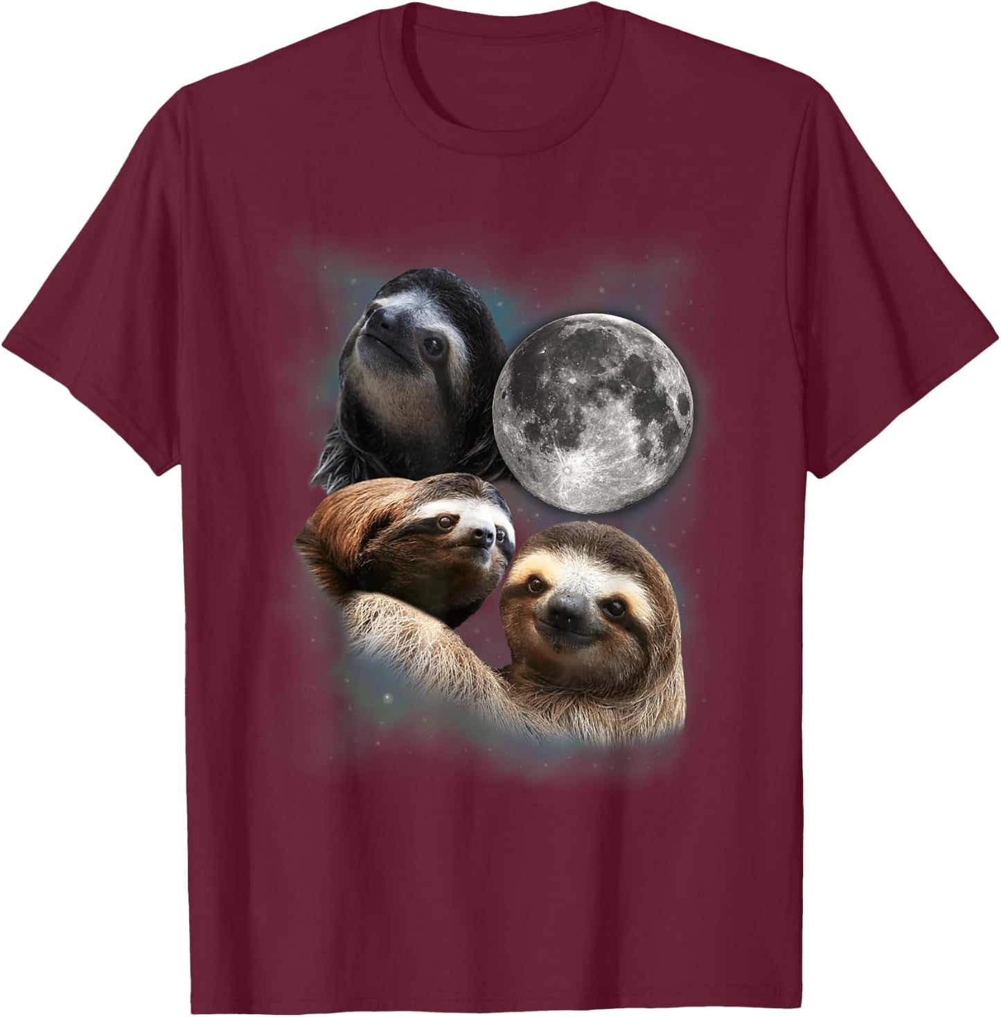 Three Sloths Moon Parody Shirt - Funny Wolf Parody T-Shirt - T-Shirt | Maroon
