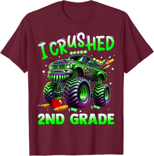I Crushed 2nd Grade Last Day of School Boys T-Shirt - T-Shirt | Maroon