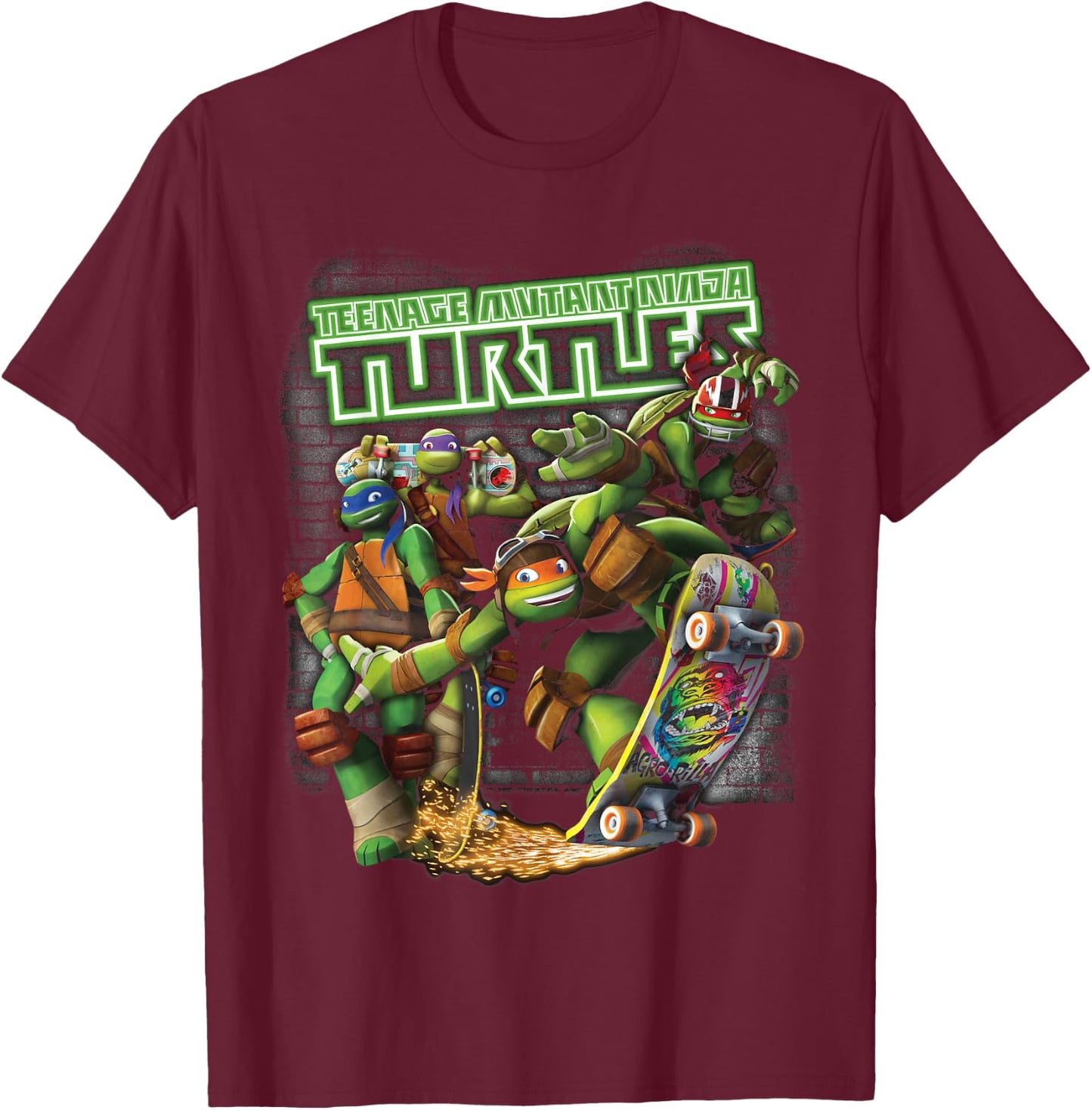 TMNT Ninjas Neon Skateboarding T-Shirt - T-Shirt | Maroon