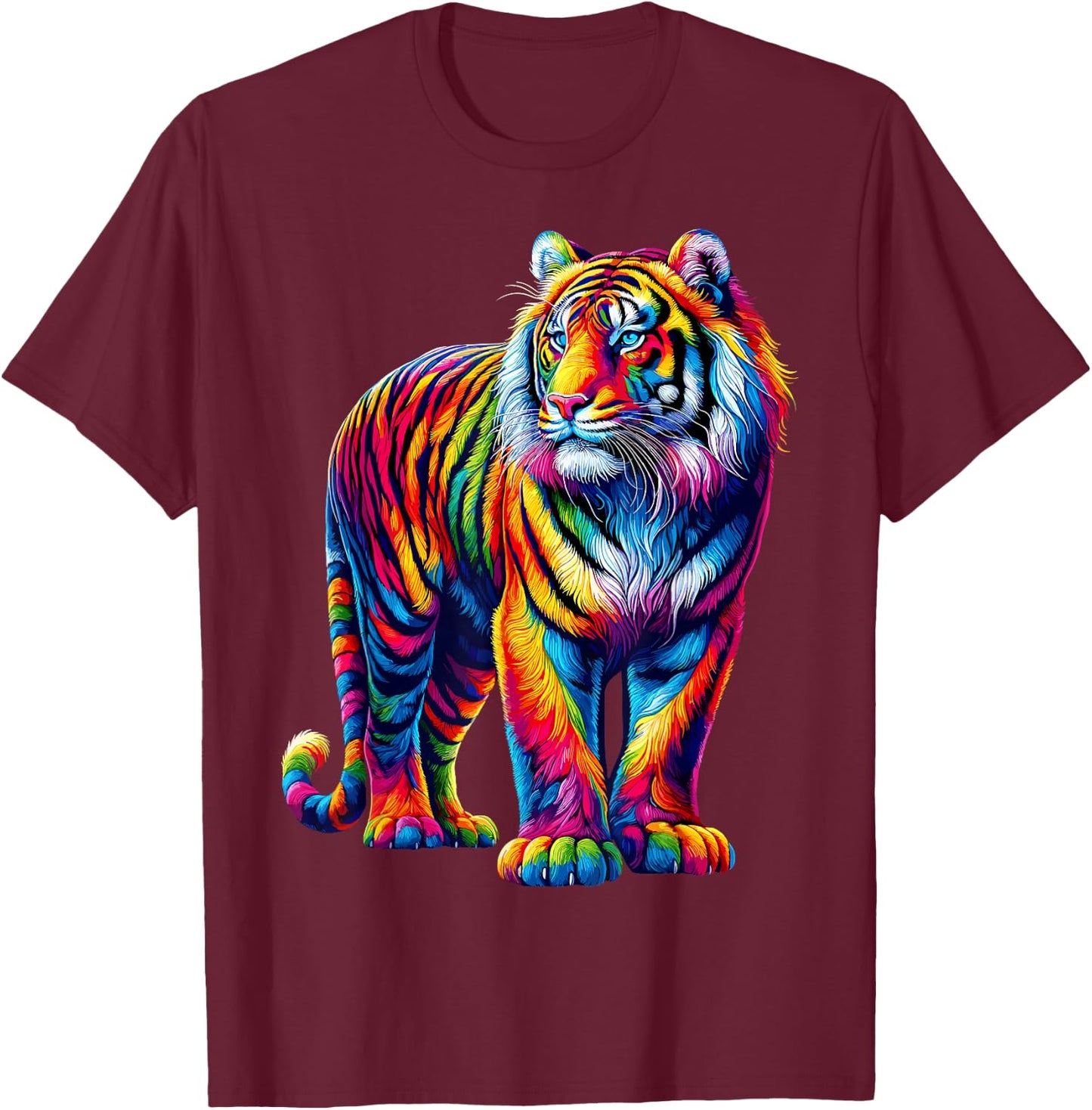 Vibrant Colorful Tiger Art Shirt Rainbow Wild Cat Animal T-Shirt - T-Shirt | Maroon