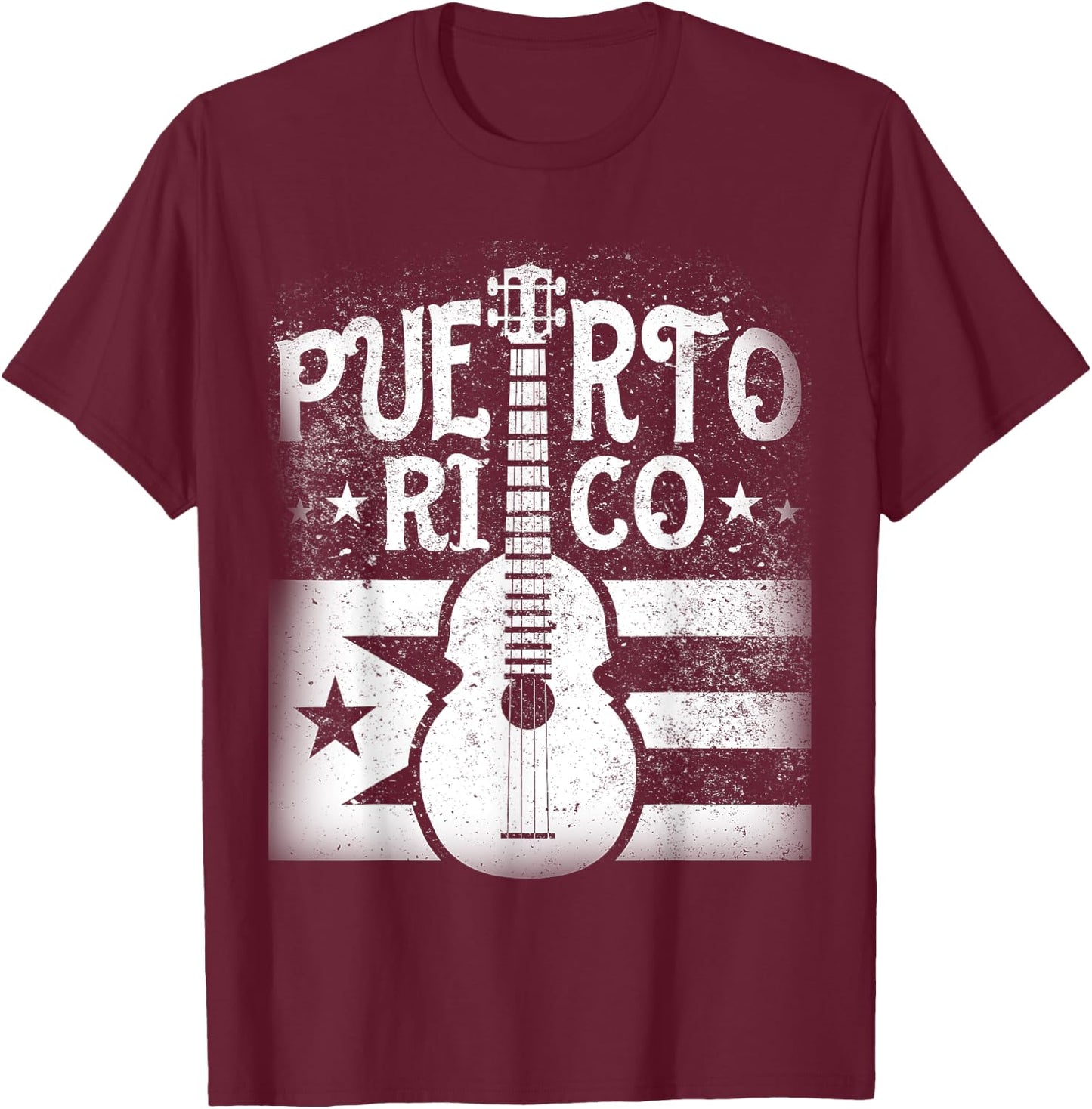 Puerto Rican | Cuatro Guitar Puerto Rico Flag T Shirt T-Shirt - T-Shirt | Maroon