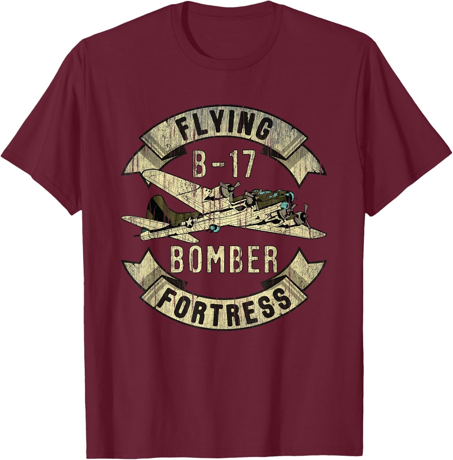 Vintage B-17 Bomber WW2 Plane Aviation Airplane Shirt Grunge T-Shirt - T-Shirt | Maroon