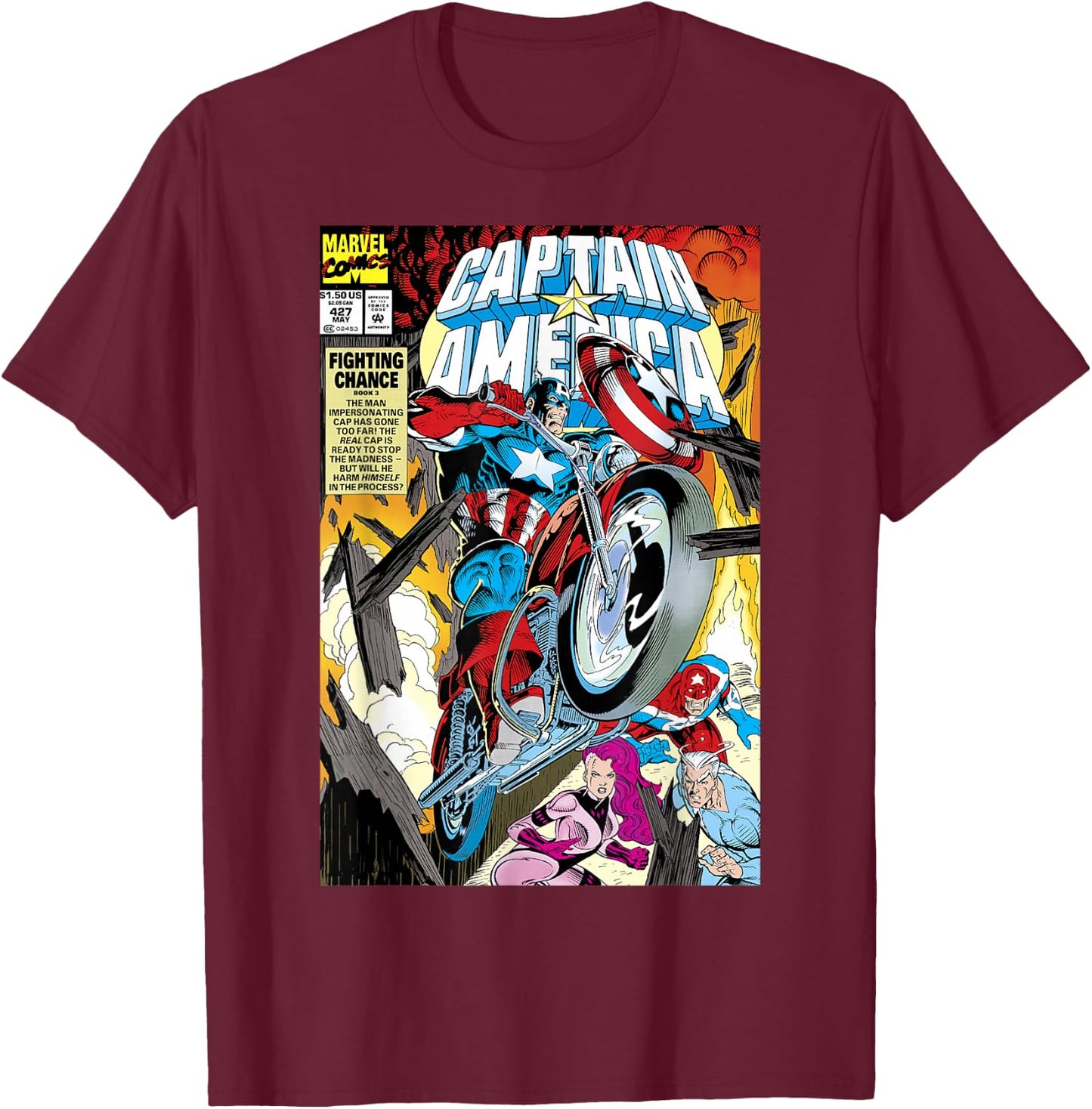 Marvel Captain America Fighting Chance Book 3 Comic Cover T-Shirt - T-Shirt | Maroon