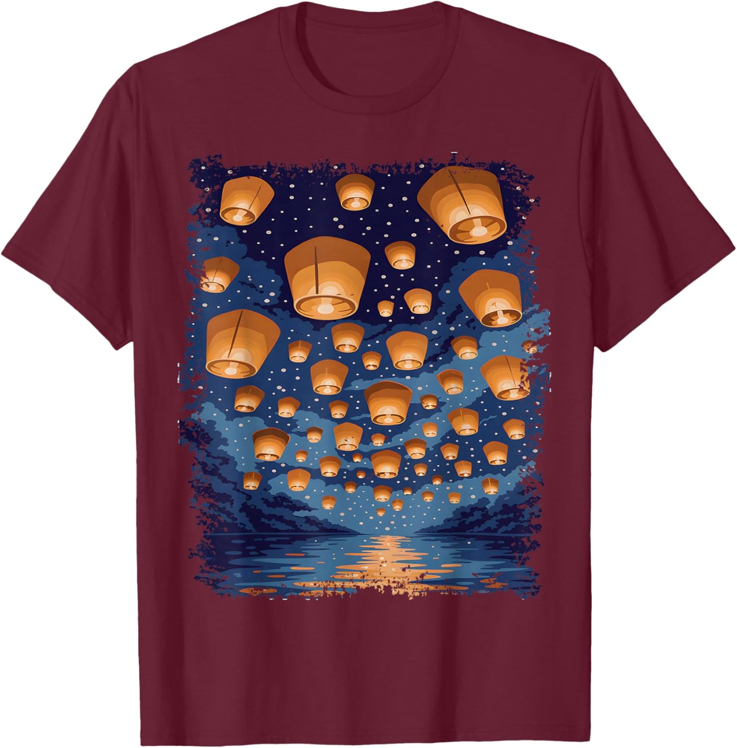 Floating Lantern Sky Festival Art T-Shirt - T-Shirt | Maroon