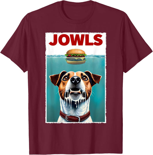 Funny Jack Russell Terrier and Hamburger Parody Jowls T-Shirt - T-Shirt | Maroon