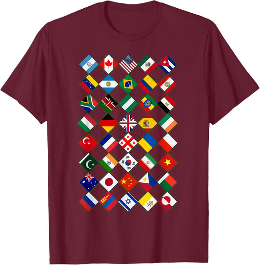 Flags of the Countries of the World, International T-Shirt - T-Shirt | Maroon