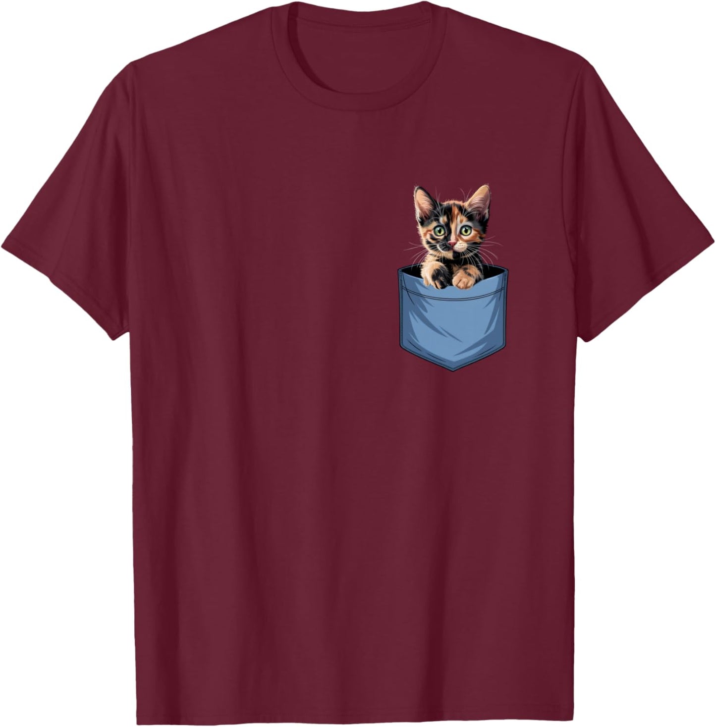 Cute Pocket Tortoiseshell Cat Lover Cat Mom T-Shirt - T-Shirt | Maroon