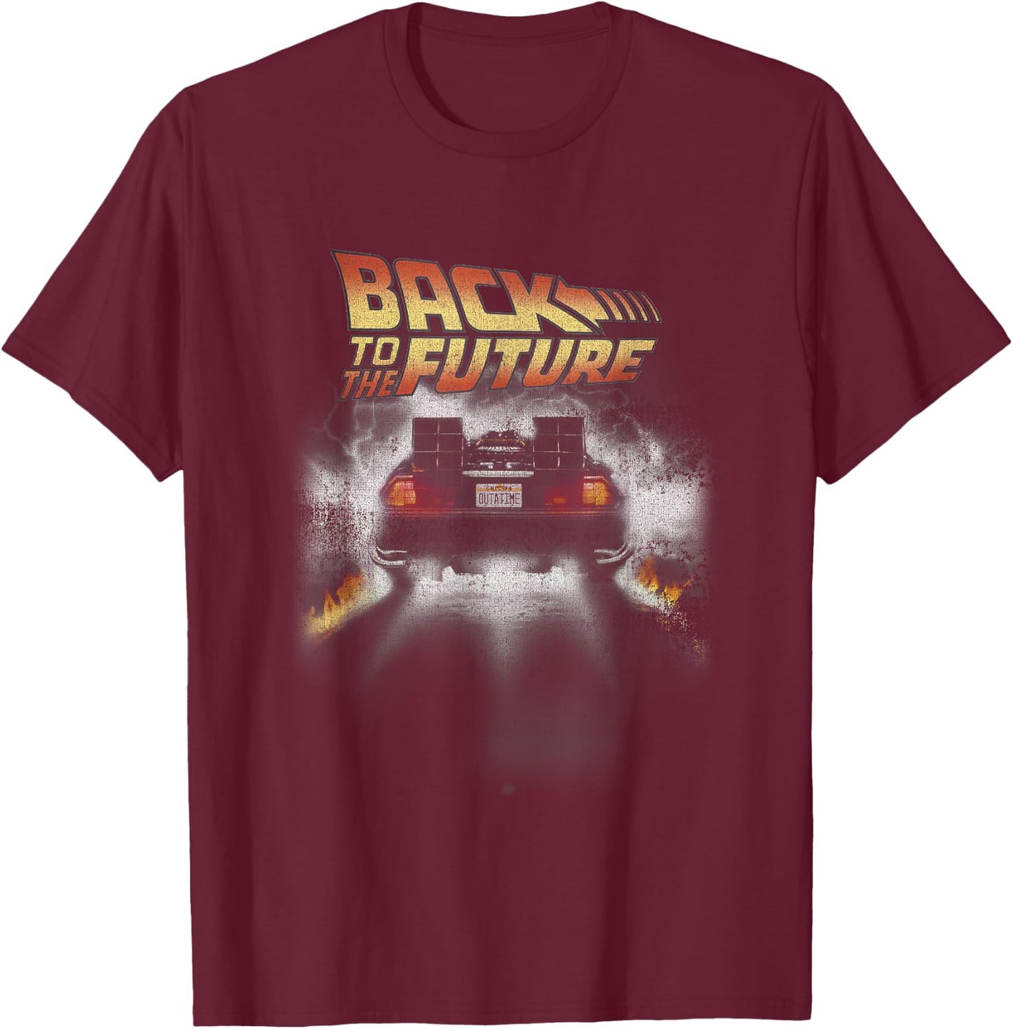 Back to The Future Vintage Delorean Peel Out Graphic T-Shirt - T-Shirt | Maroon