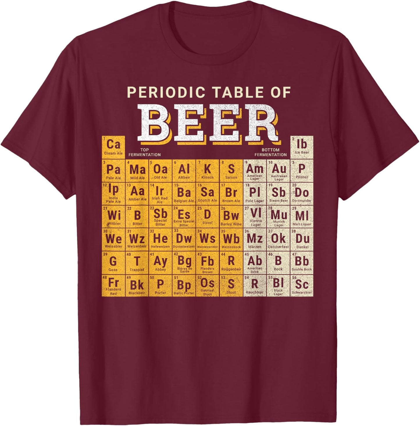 Periodic Table Of Beer Sketch T-Shirt - T-Shirt | Maroon