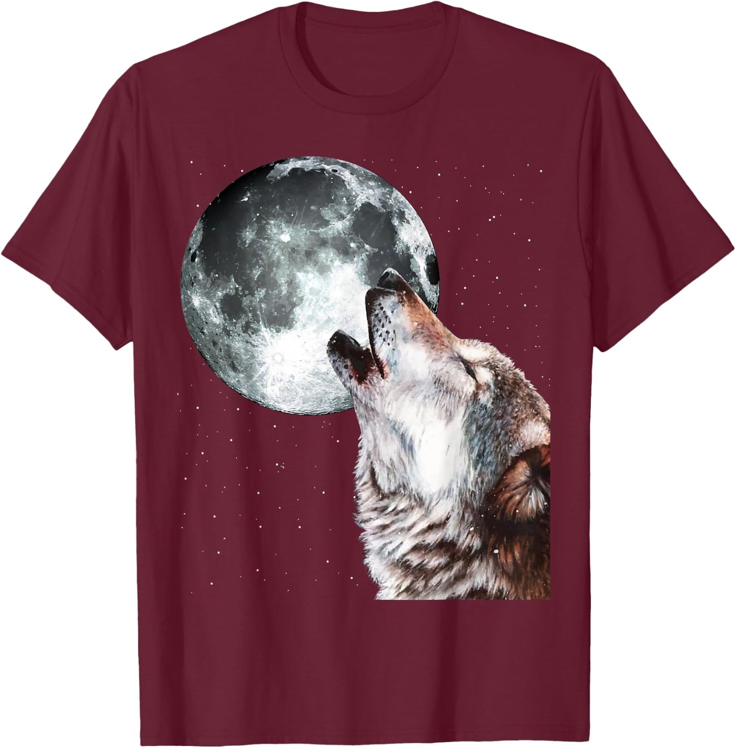 Howling Wolf At The Full Moon Men Women Wolf Lover T-Shirt - T-Shirt | Maroon