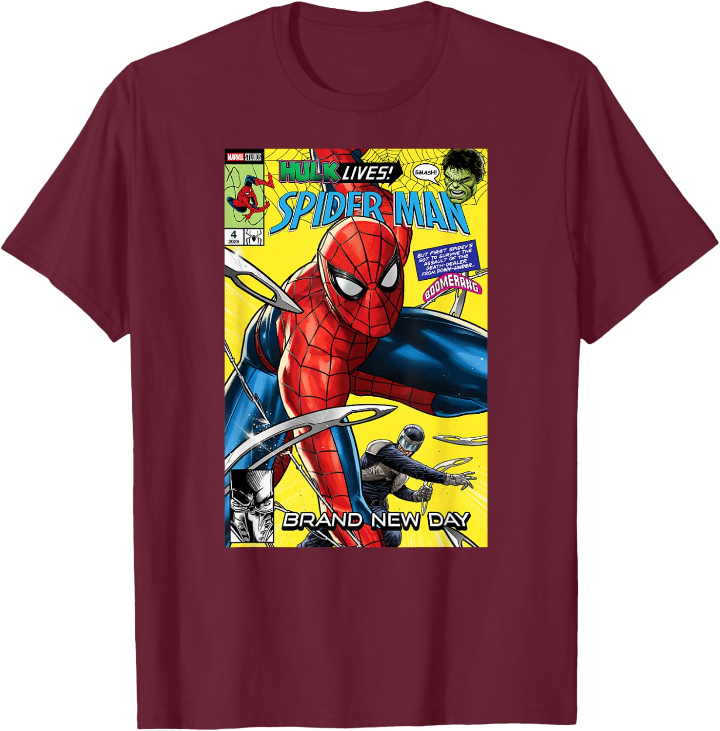 Marvel Spider-Man: BND Movie 2026 Hulk Boomerang Comic Cover T-Shirt - T-Shirt | Maroon