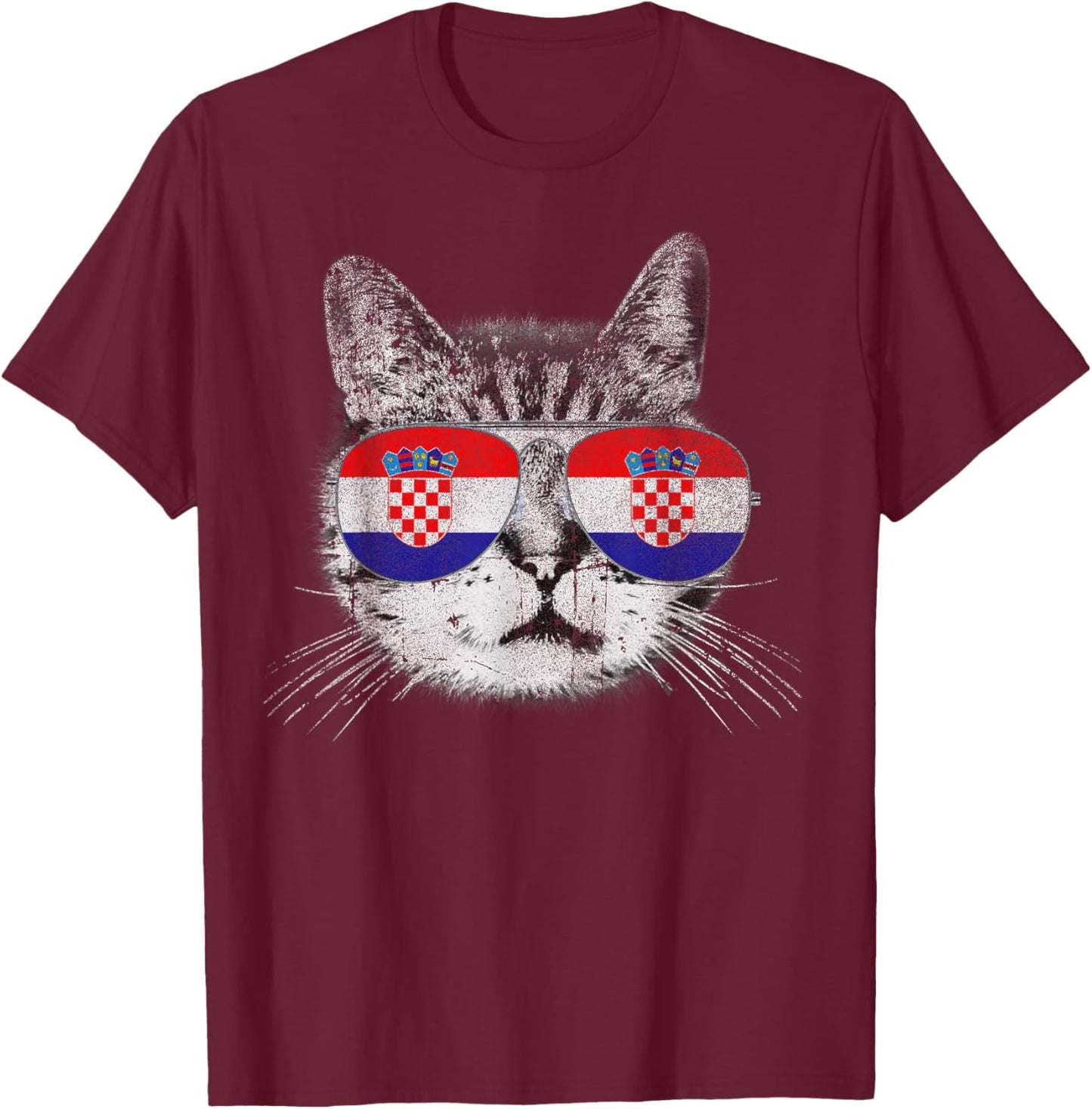 Croatian Croatia - Flag Cat Vintage Men Women Graphic Cool T-Shirt - T-Shirt | Maroon