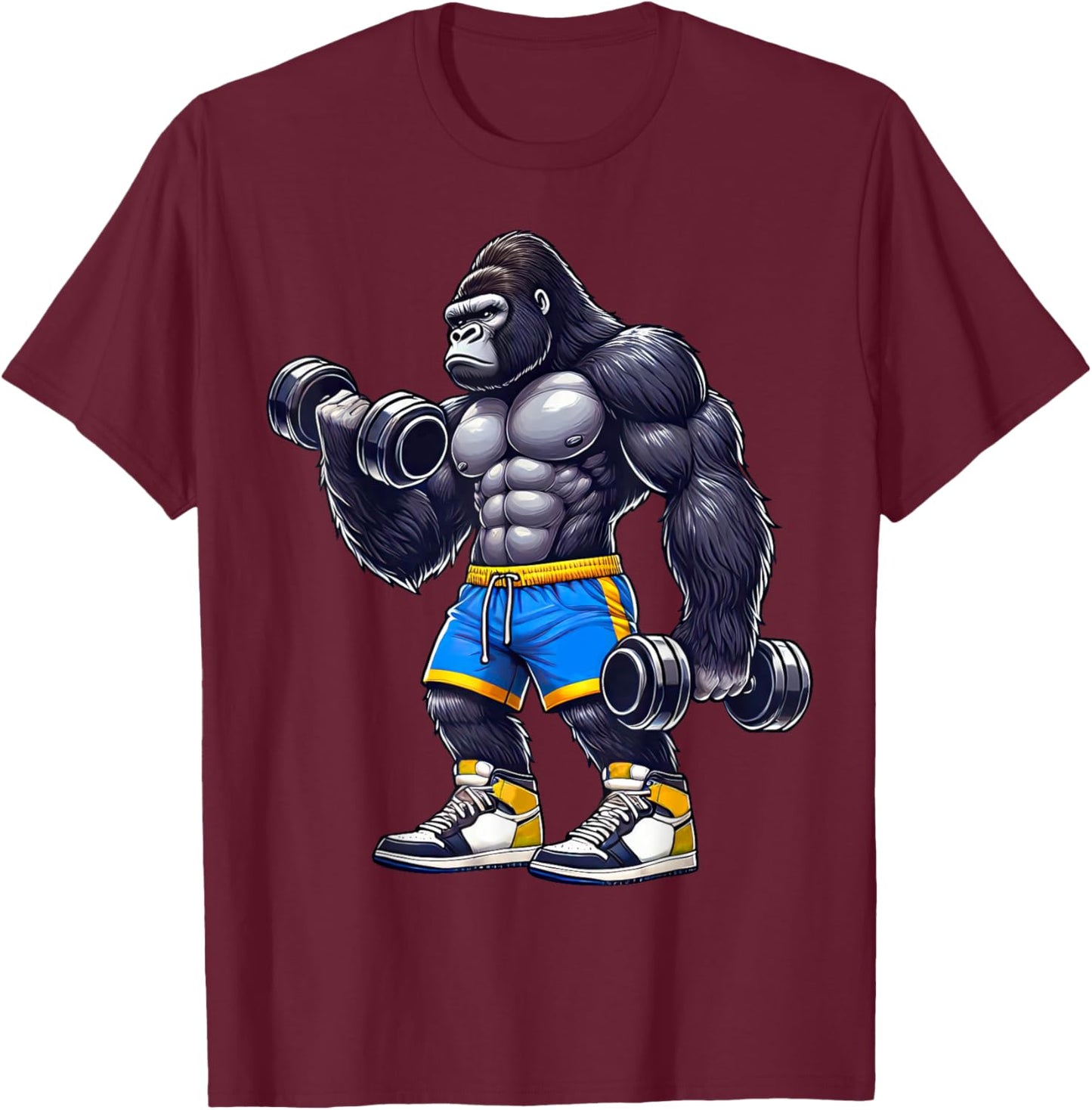 Gorilla Lifting Dumbbells Weightlifting Fitness Gym T-Shirt - T-Shirt | Maroon