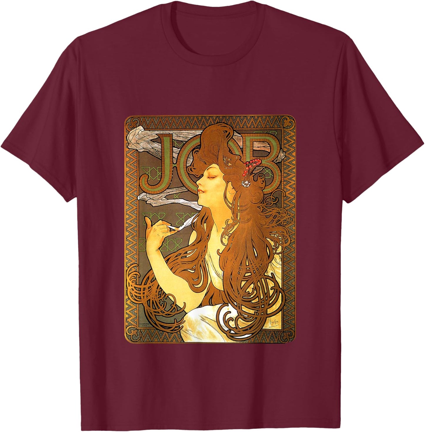Job Alphonse Mucha 1896 Art Nouveau History T-Shirt - T-Shirt | Maroon