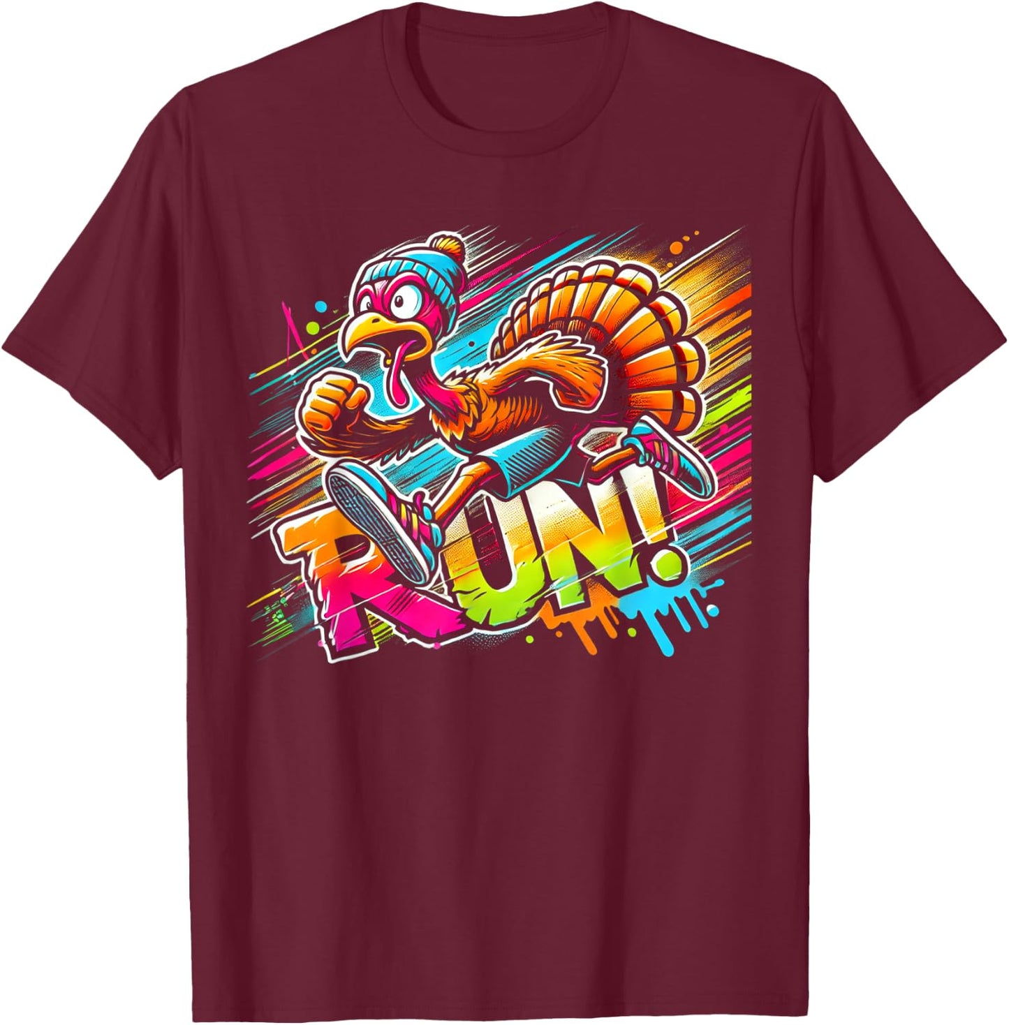 Turkey Costume Adult or Running Face Turkey Trot T-Shirt - T-Shirt | Maroon