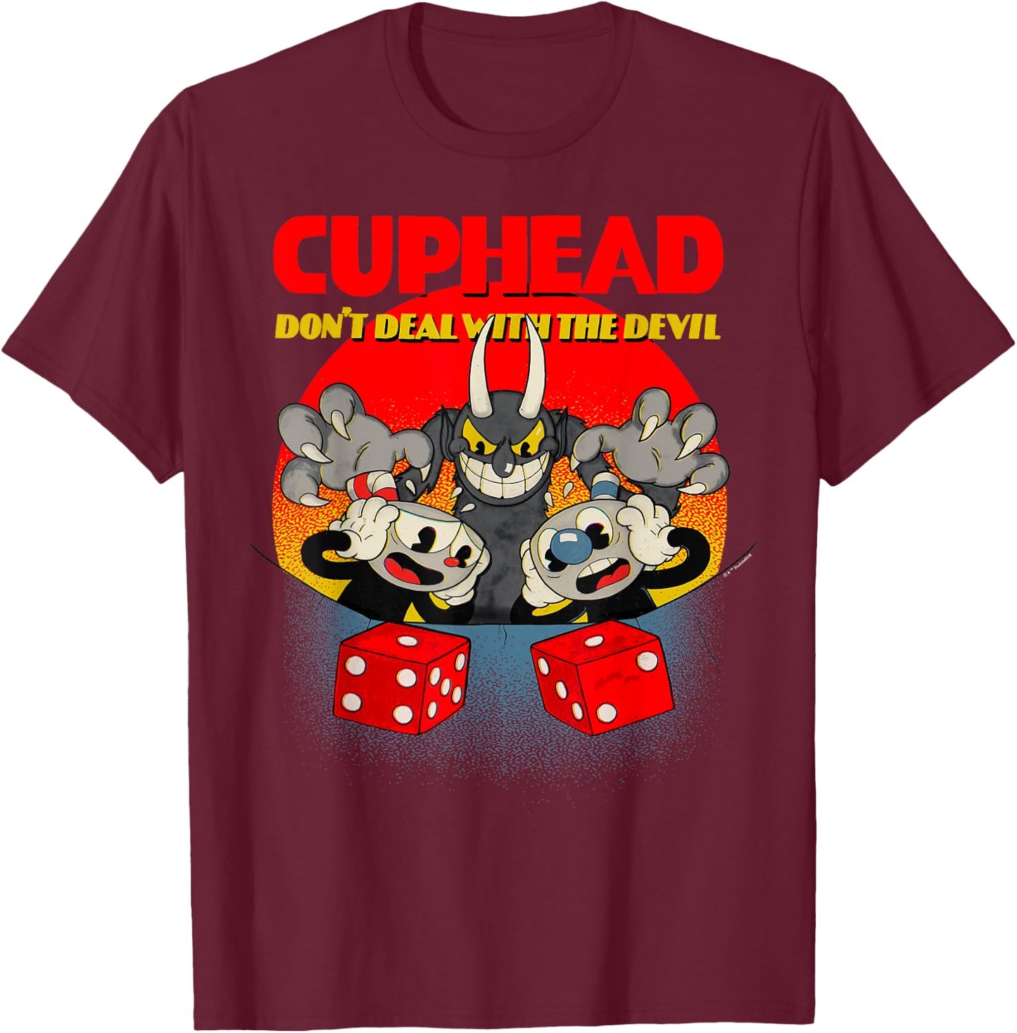 Cuphead And Mugman Devil's Dice Video Game T-Shirt - T-Shirt | Maroon
