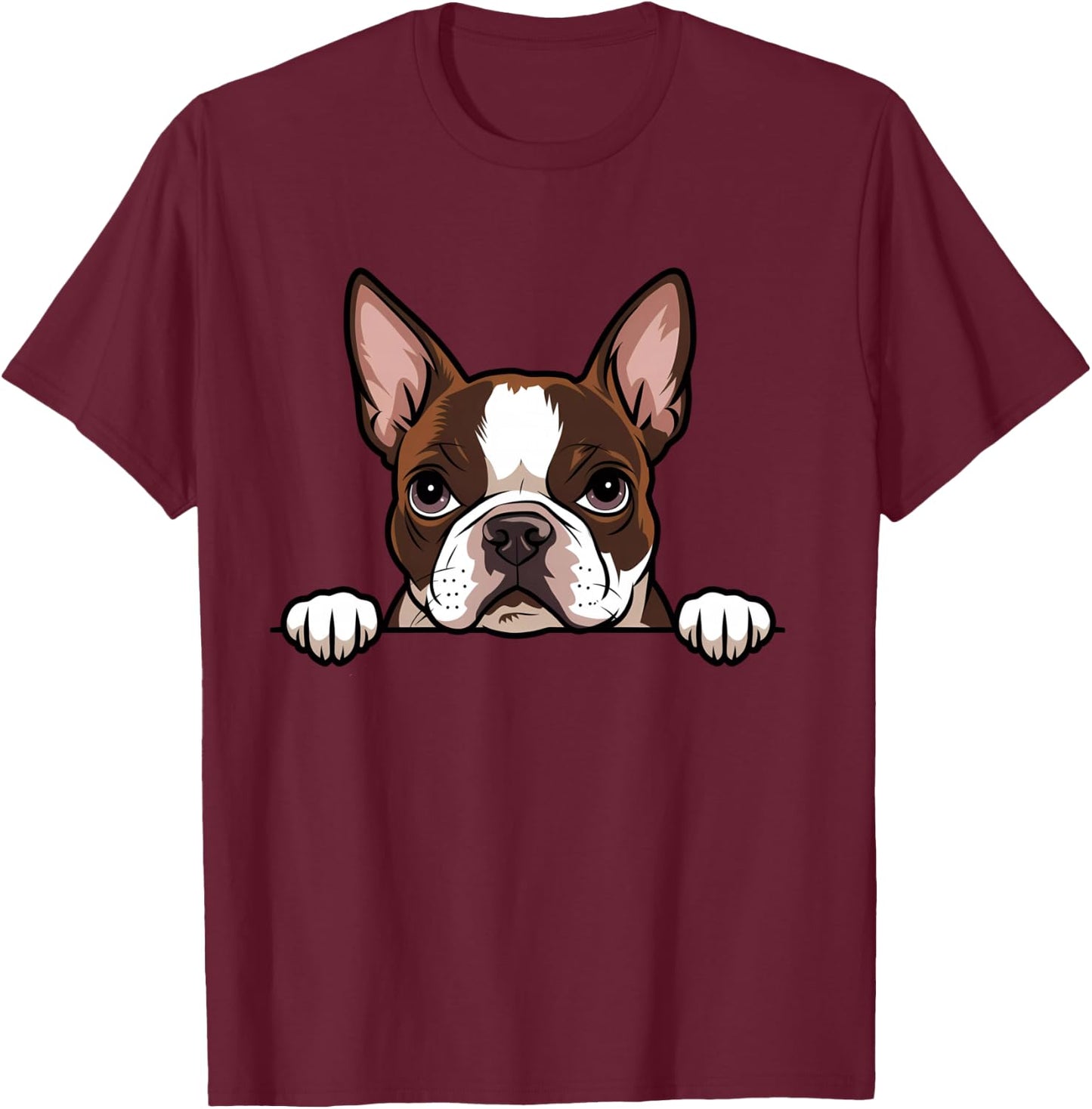 Cute Boston Terrier Peeking Puppy Funny Bostie Dog Lover T-Shirt - T-Shirt | Maroon