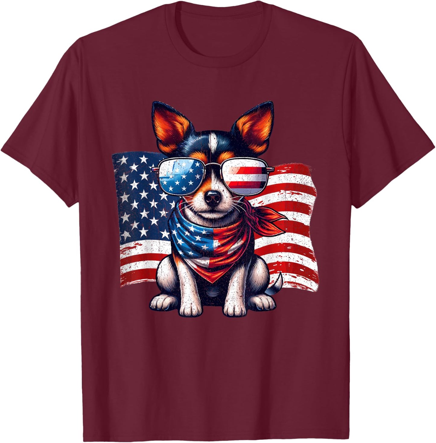 Toy Fox Terrier USA Flag Sunglasses Patriotic Pets Vintage T-Shirt - T-Shirt | Maroon