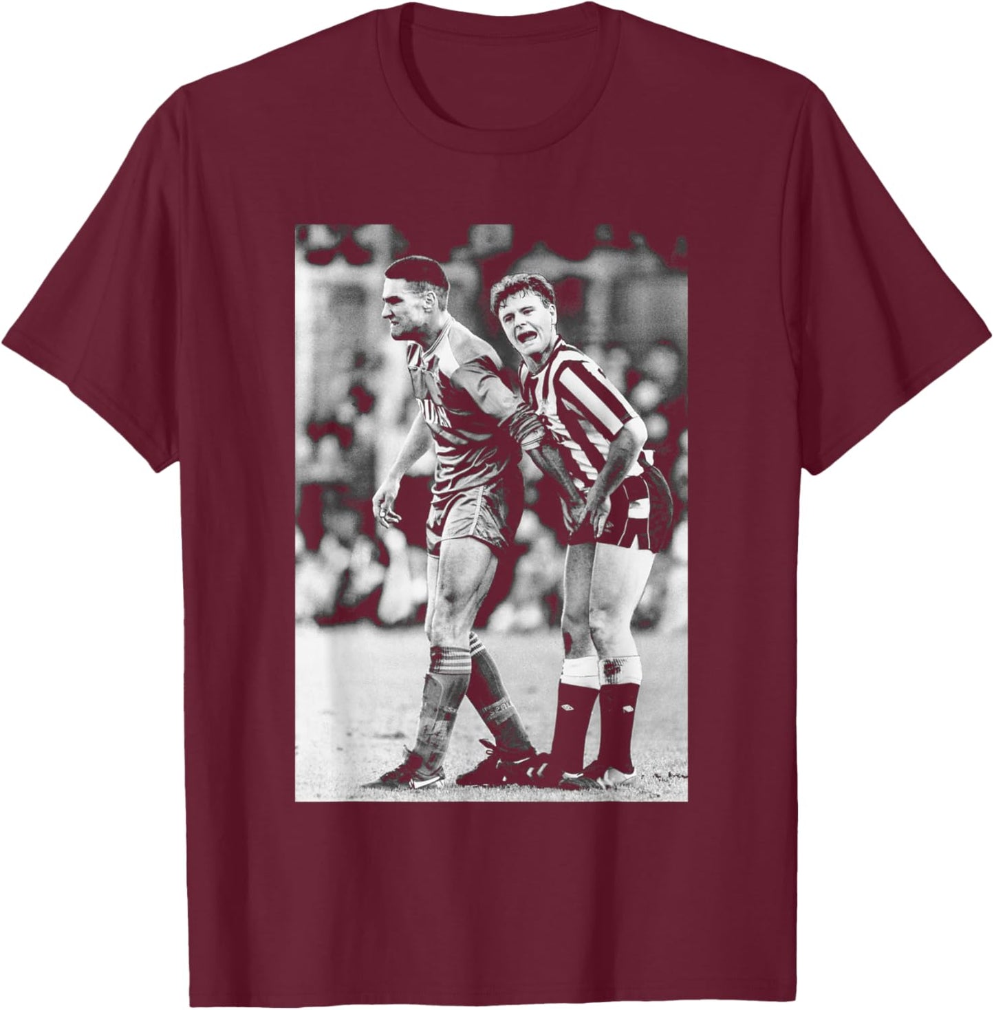 Vinnie Jones Grabs Gazza Gascoigne Newcastle Utd Football T-Shirt - T-Shirt | Maroon