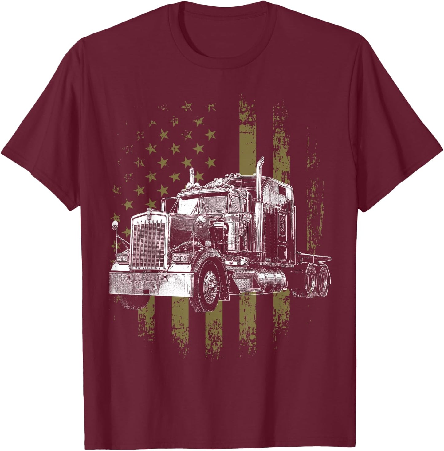 Trucker American Flag Big Rig Semi-Trailer Truck Driver Gift T-Shirt - T-Shirt | Maroon