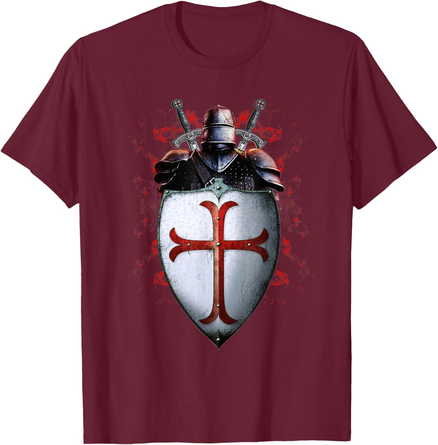 Knights Templar Flag Helmet Cross Sword Gift T-Shirt - T-Shirt | Maroon