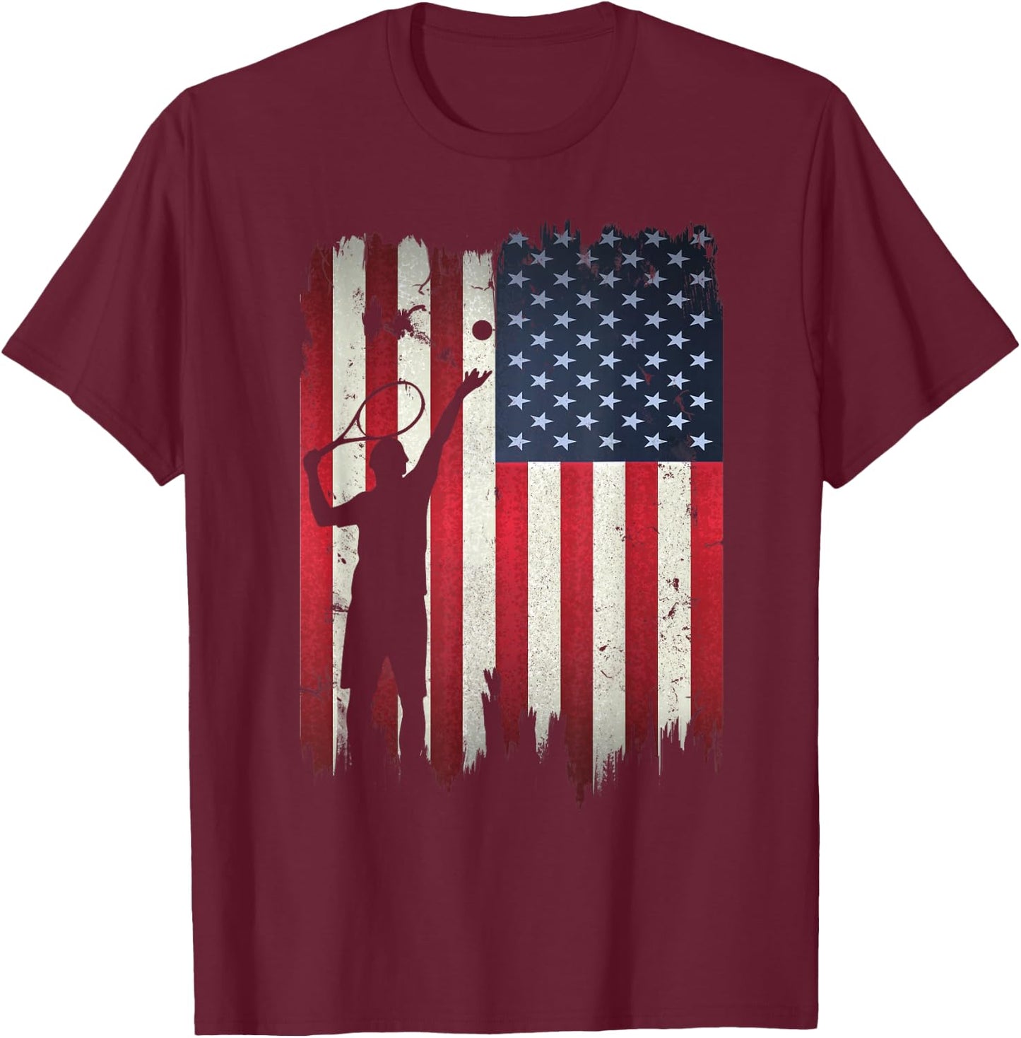 Tennis USA American Flag 4th of July Patriotic Sports Women Kids Men T-Shirt - T-Shirt | Maroon