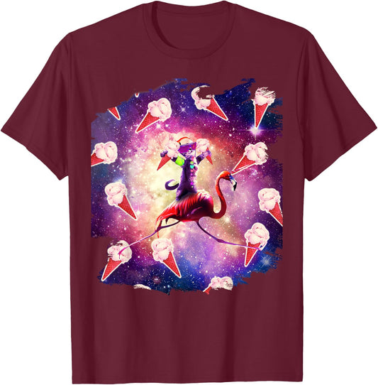 Rave Space Cat On Flamingo Unicorn - Ice Cream Women Kids T-Shirt - T-Shirt | Maroon