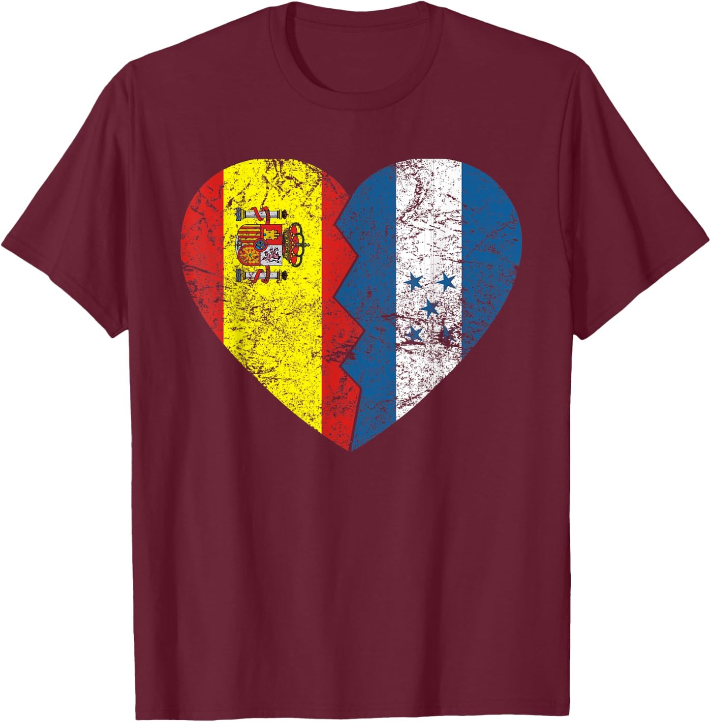 Spanish Honduran Flags Heart | Honduras Spain Roots Vintage T-Shirt - T-Shirt | Maroon