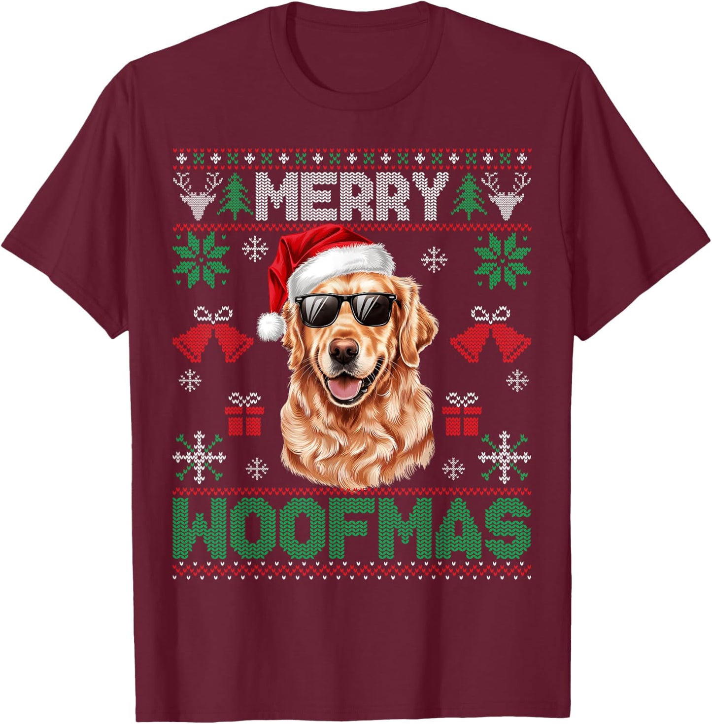 Golden Retrievers Merry Christmas Woofmas Dog Lover Mom Dad Men Women Kids T-Shirt - T-Shirt | Maroon