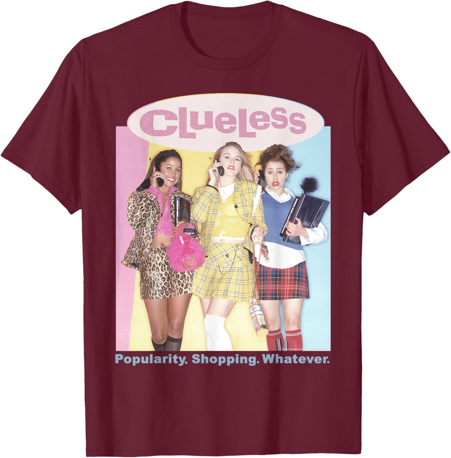 Clueless Cher's Trio Popularity Shopping Graphic T-Shirt - T-Shirt | Maroon