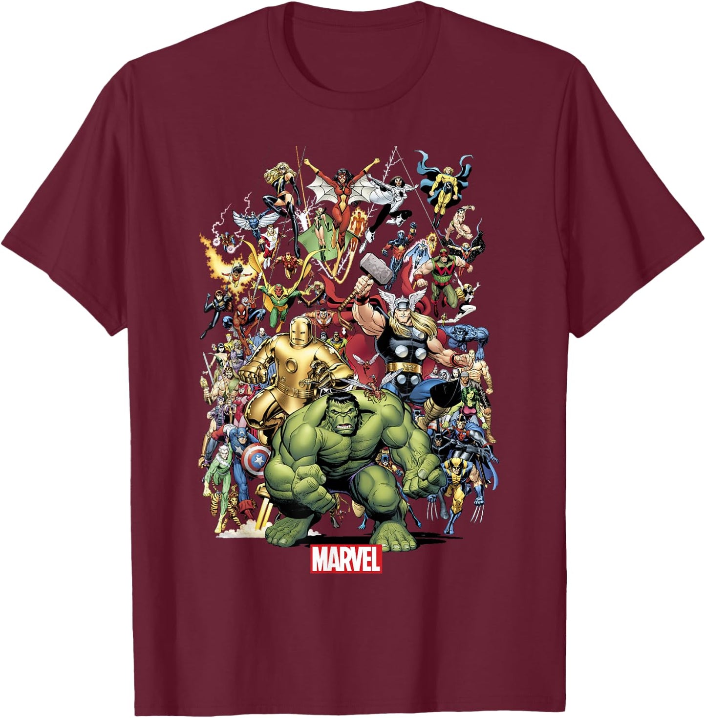 Marvel Exclusive Franchise Superhero Collage T-Shirt - T-Shirt | Maroon