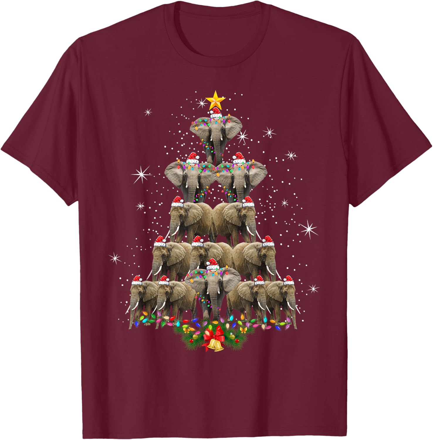 Elephant Christmas Men Women Elephant Lover T-Shirt - T-Shirt | Maroon