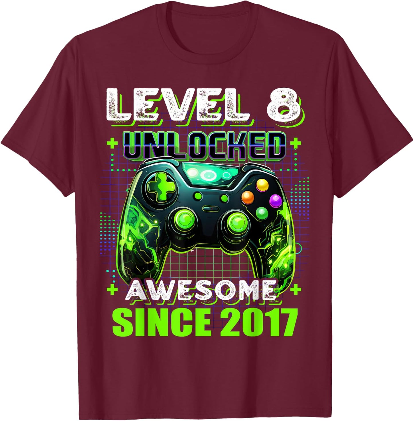 8th Birthday Boy Level 8 Gamer 8 Year Video Game Party T-Shirt - T-Shirt | Maroon