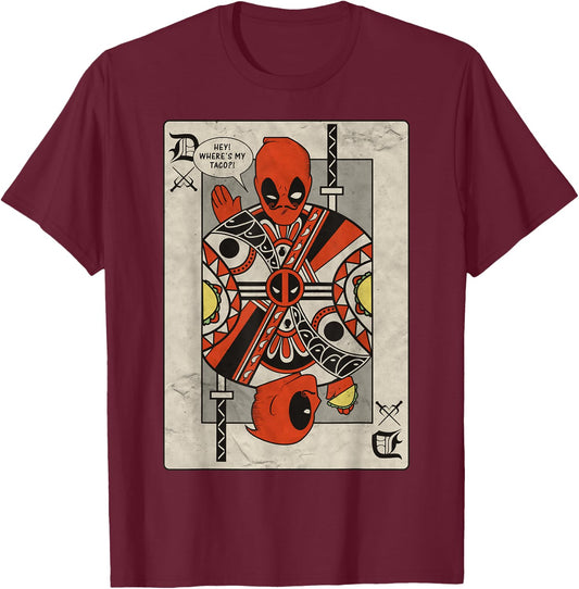 Marvel Deadpool Playing Card Taco Fight Graphic T-Shirt - T-Shirt | Maroon
