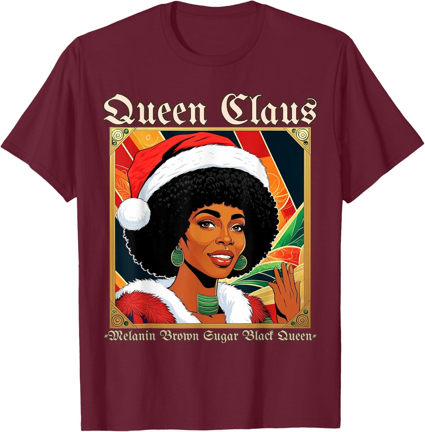Melanin Queen Santa African American Christmas T-Shirt - T-Shirt | Maroon