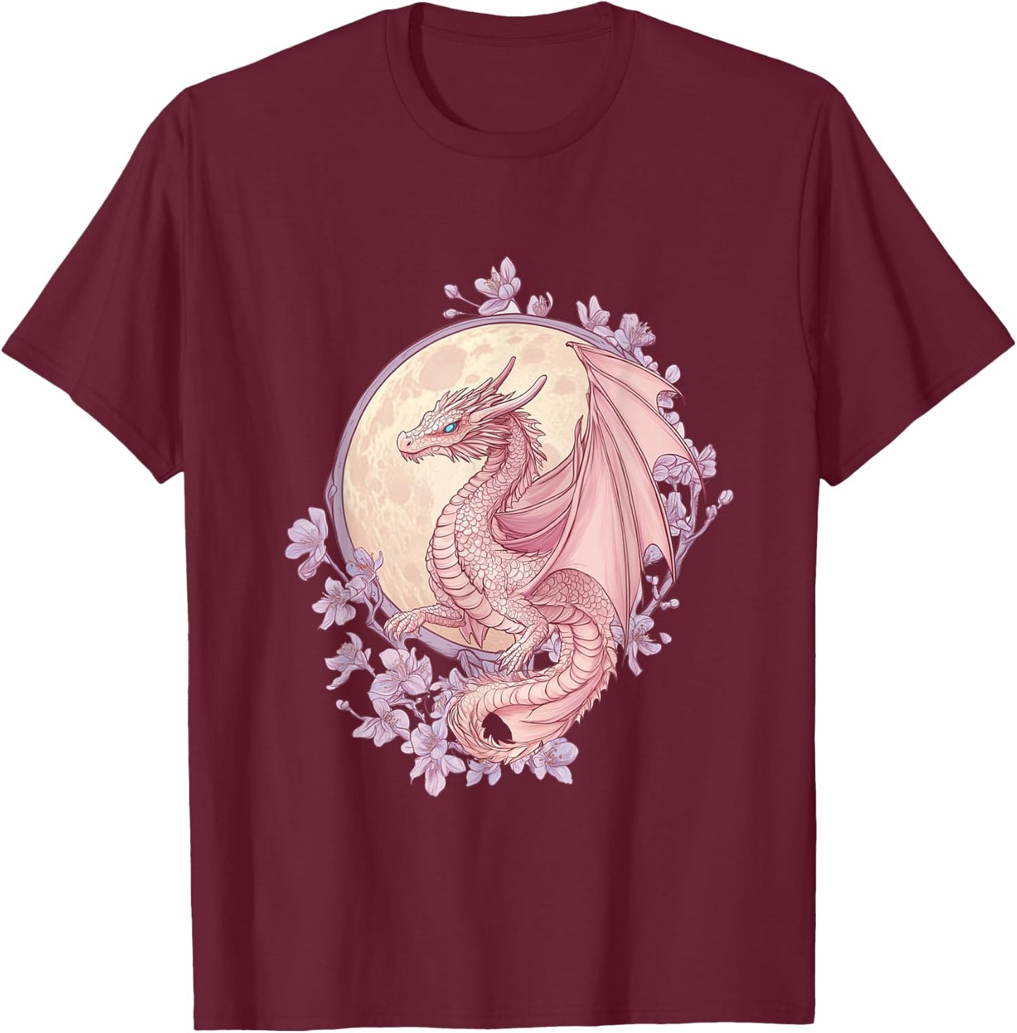Art Nouveau Pink Dragon in Cherry Blossom Realm T-Shirt - T-Shirt | Maroon