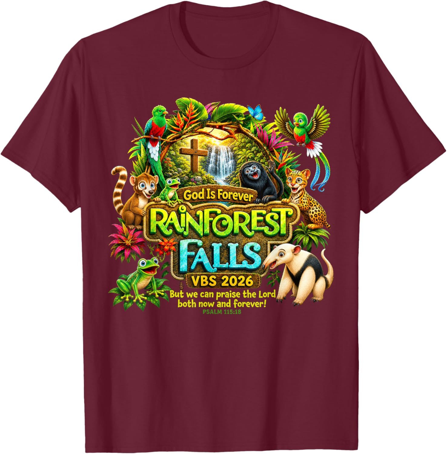 Rainforest-Falls Exploring The Nature God VBS 2026 Kids T-Shirt - T-Shirt | Maroon