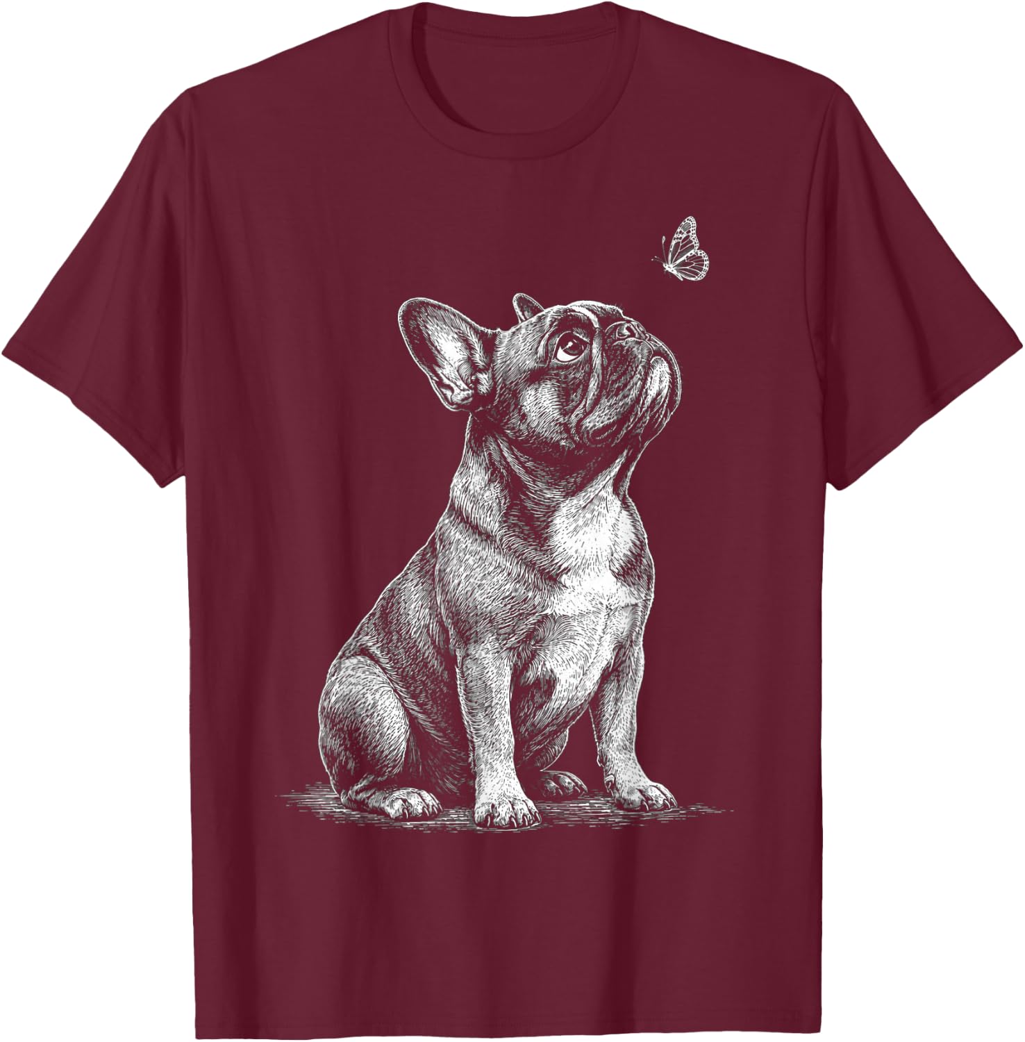 French Bulldog Dog with Butterfly Men Kids T-Shirt - T-Shirt | Maroon