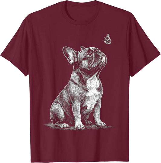 French Bulldog Dog with Butterfly Men Kids T-Shirt - T-Shirt | Maroon
