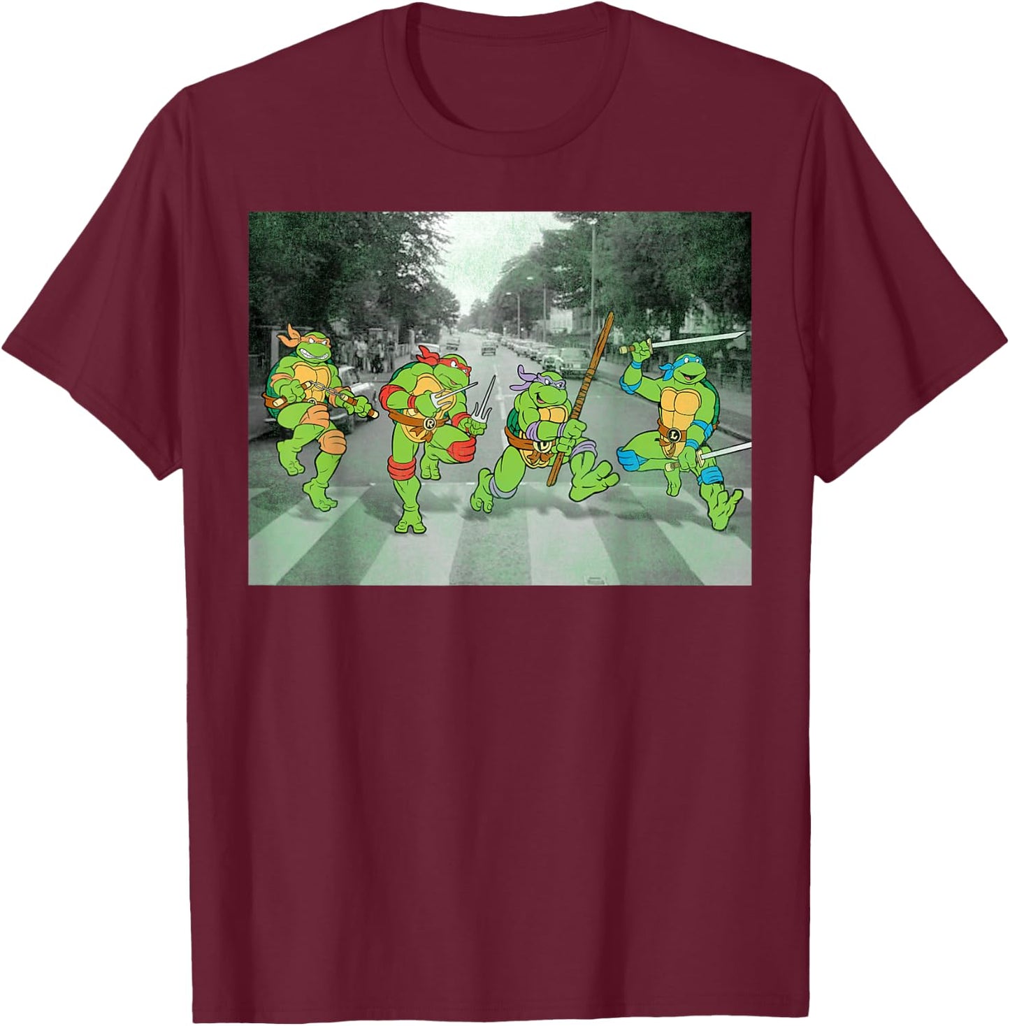 Teenage Mutant Ninja Turtles Road Crossing Parody T-Shirt - T-Shirt | Maroon