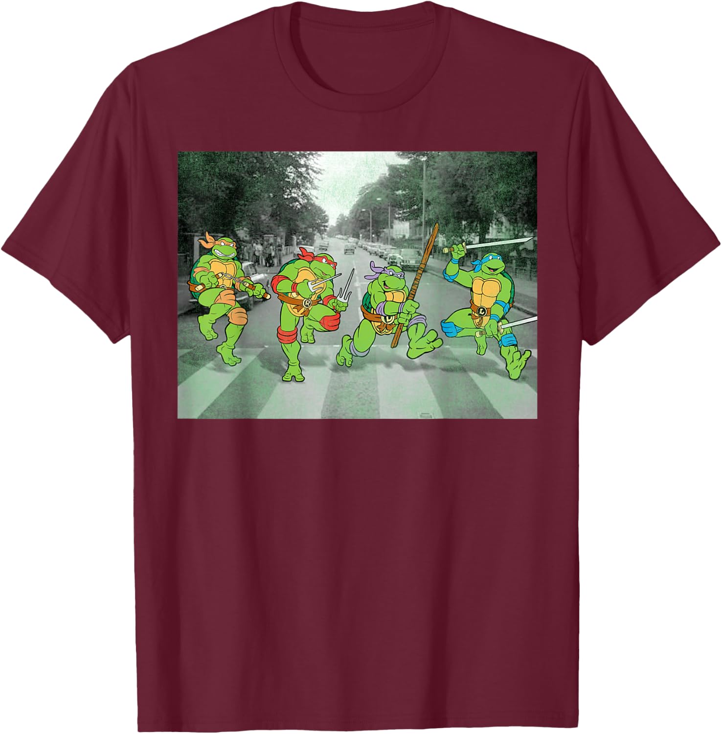 Teenage Mutant Ninja Turtles Road Crossing Parody T-Shirt - T-Shirt | Maroon