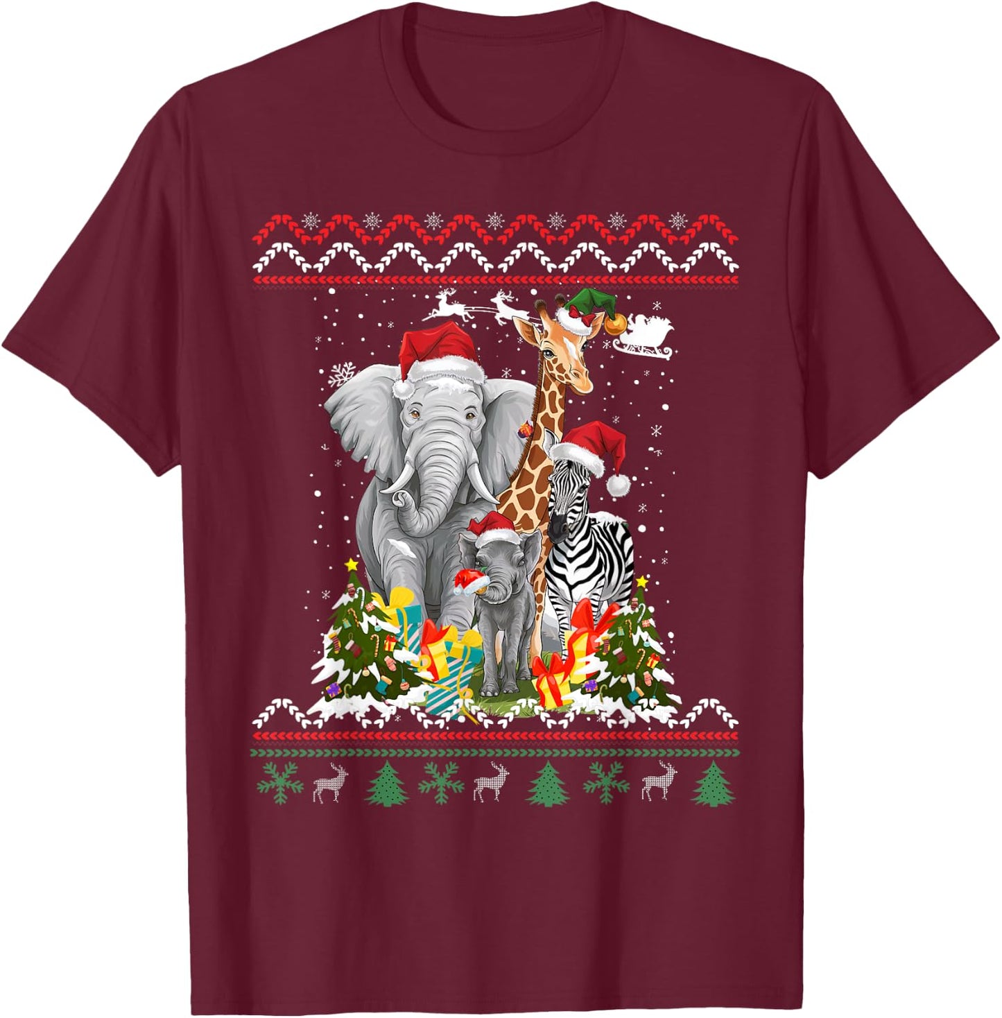 Forest Animals Christmas Idea Kids Jungle Animal Christmas T-Shirt - T-Shirt | Maroon