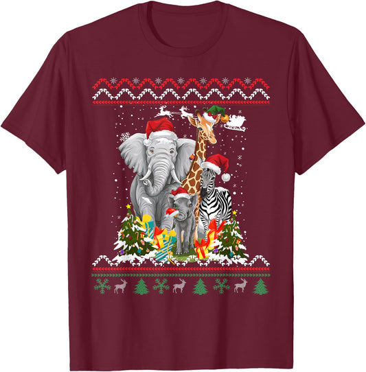Forest Animals Christmas Idea Kids Jungle Animal Christmas T-Shirt - T-Shirt | Maroon