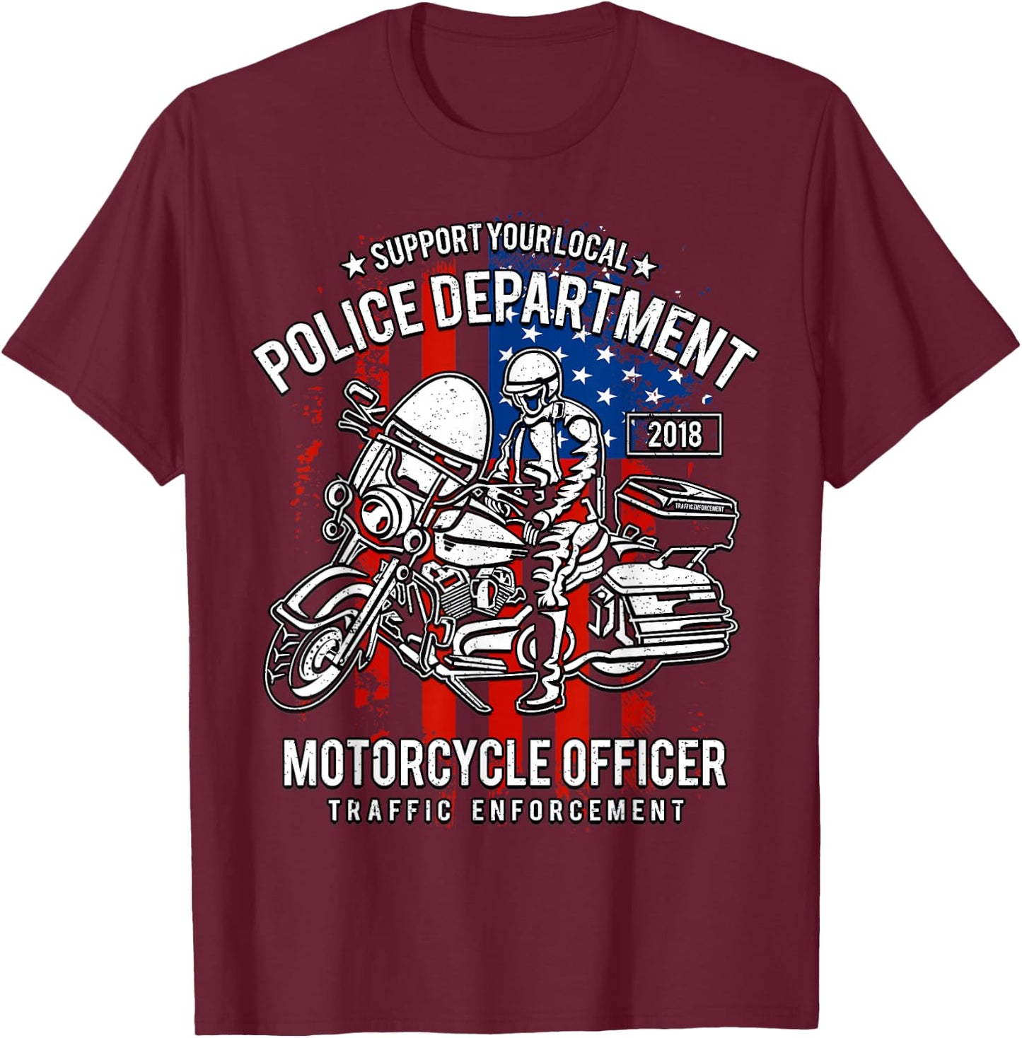 Police Motorcycle T-Shirt - T-Shirt | Maroon
