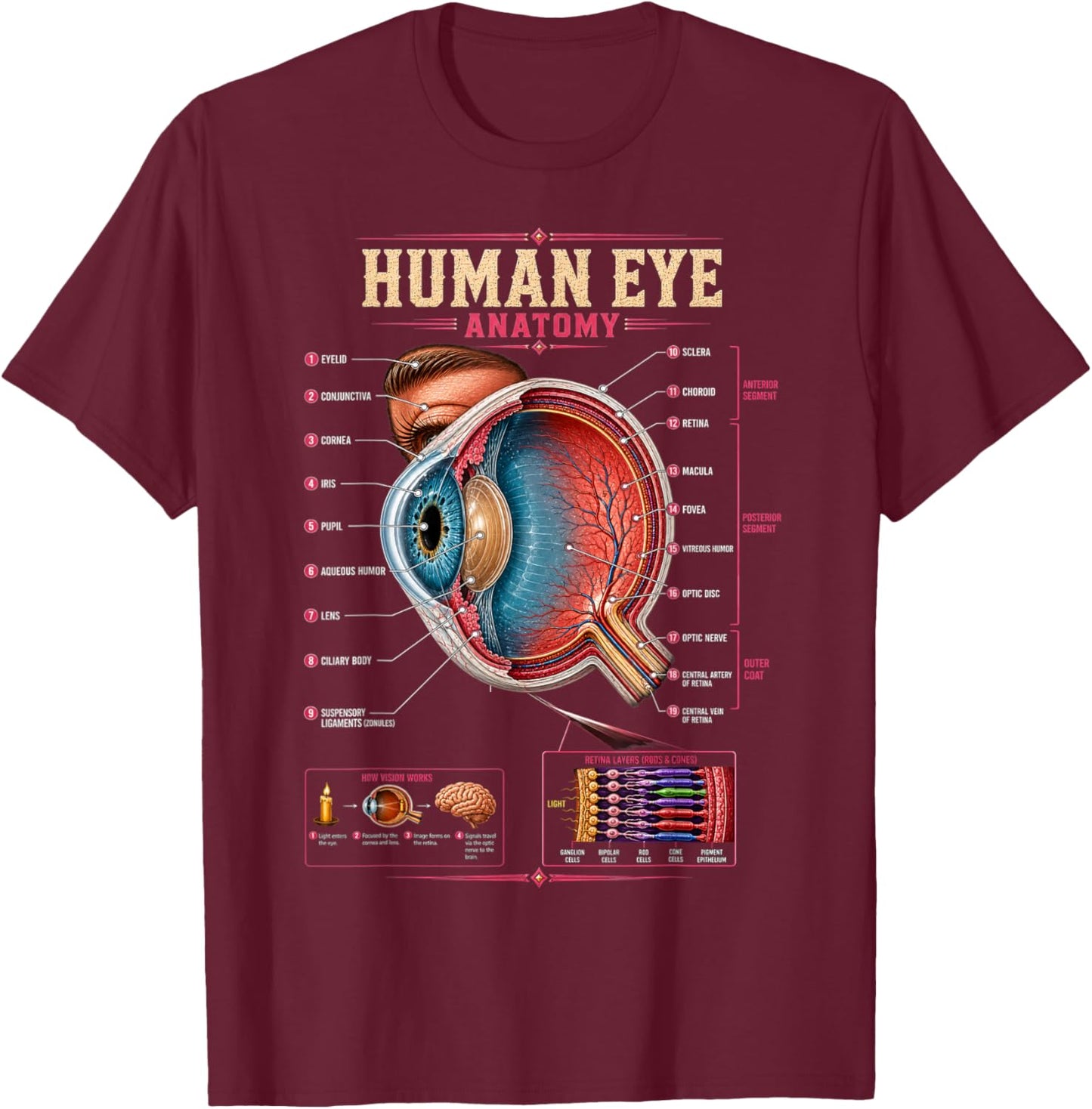 Human Eye Anatomy Biology Science Education Gifts Men Women T-Shirt - T-Shirt | Maroon