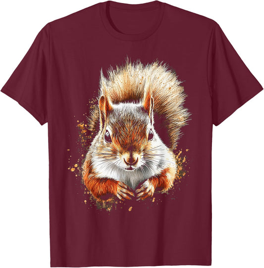 Squirrel Animal Graphic Painting Art Squirrel T-Shirt - T-Shirt | Maroon