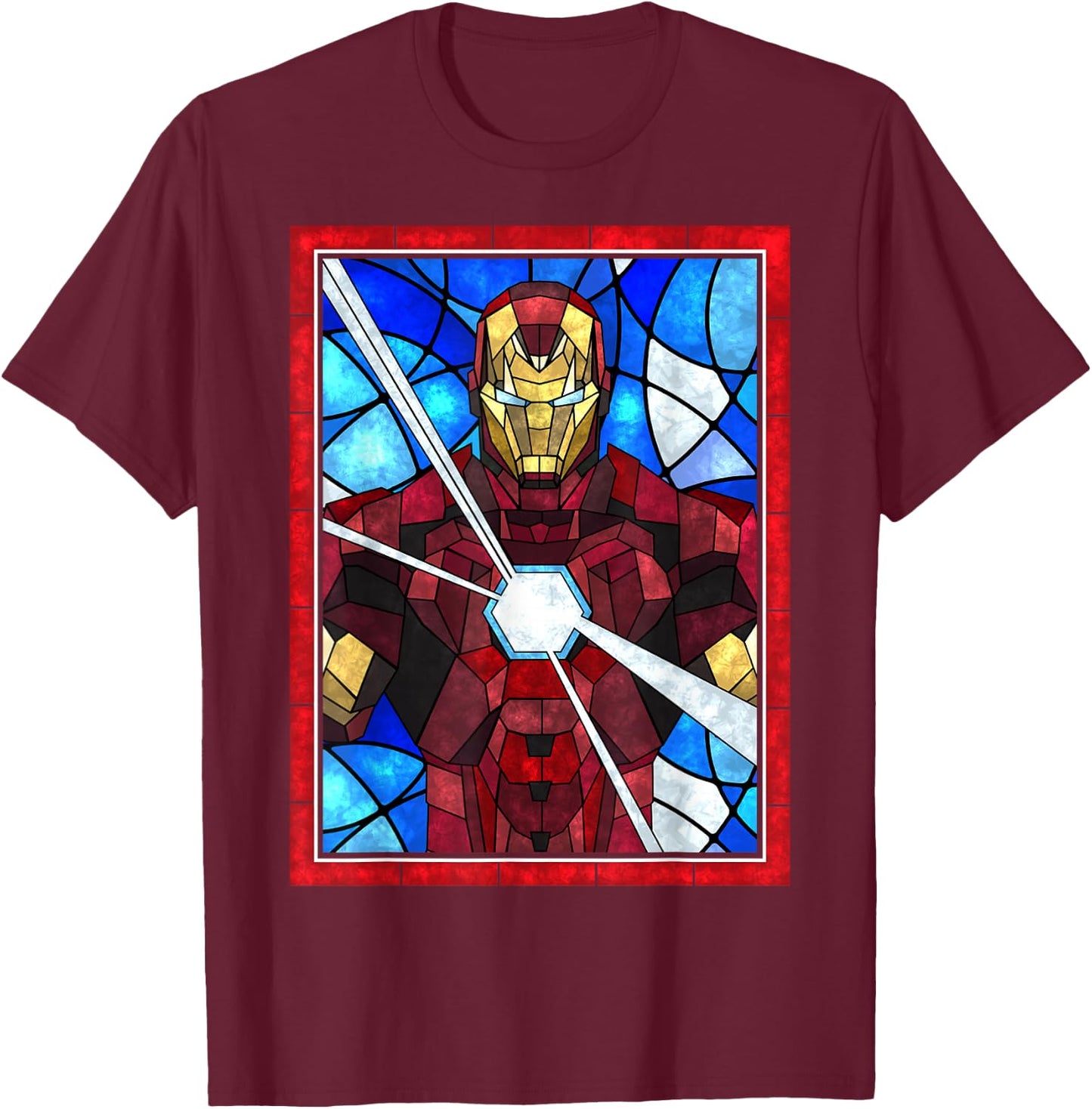 Marvel Iron Man Arc Reactor Beams Stained Glass Portrait T-Shirt - T-Shirt | Maroon