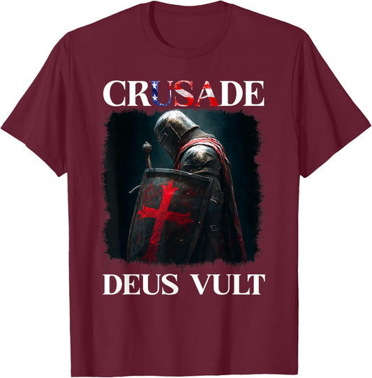 Epic Templar Knight Deus Vult T-Shirt - T-Shirt | Maroon